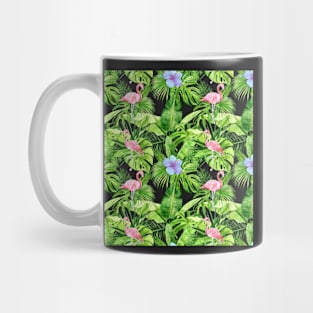 Tropical Pattern of Flamingos and Flowers Mug